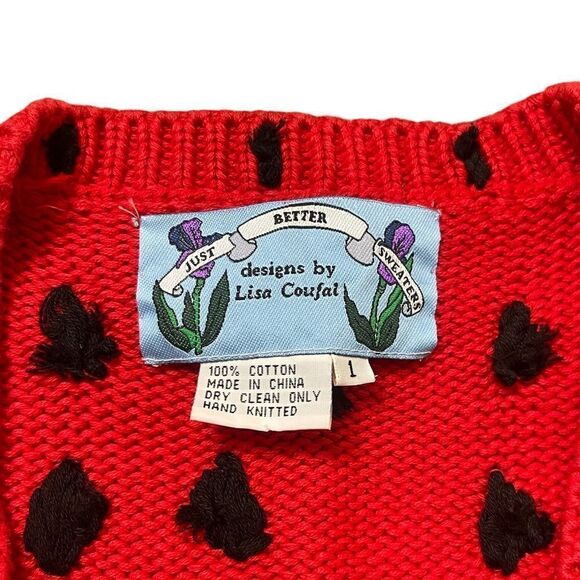 Vintage RARE Just Better Sweaters by Lisa Coufal Hand Knit Watermelon Vest Large - Picture 15 of 16